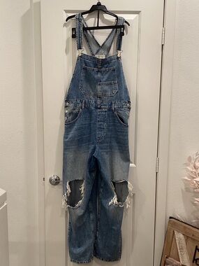 We The Free Distressed Medium Blue Denim Overalls